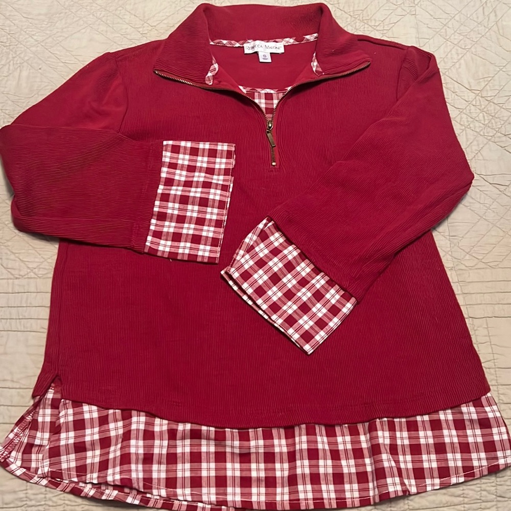 Rebecca Malone Layered Look Top Red Plaid